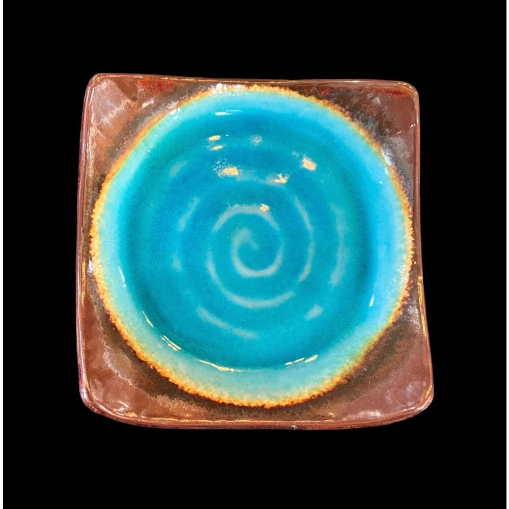 Stoneware Pottery Rustic Vintage BOHO Glazed Teal Dish Spoonrest Farmhouse